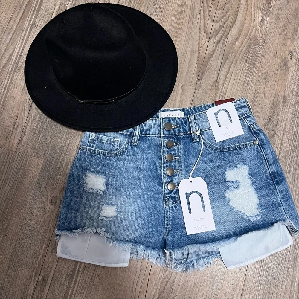 NWT Distressed Denim Shorts‎ by Nature Denim